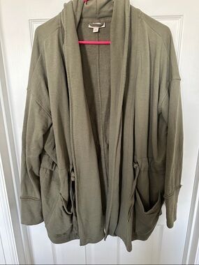 Knox Rose Olive Green Open-Front Shawl Collar Jacket